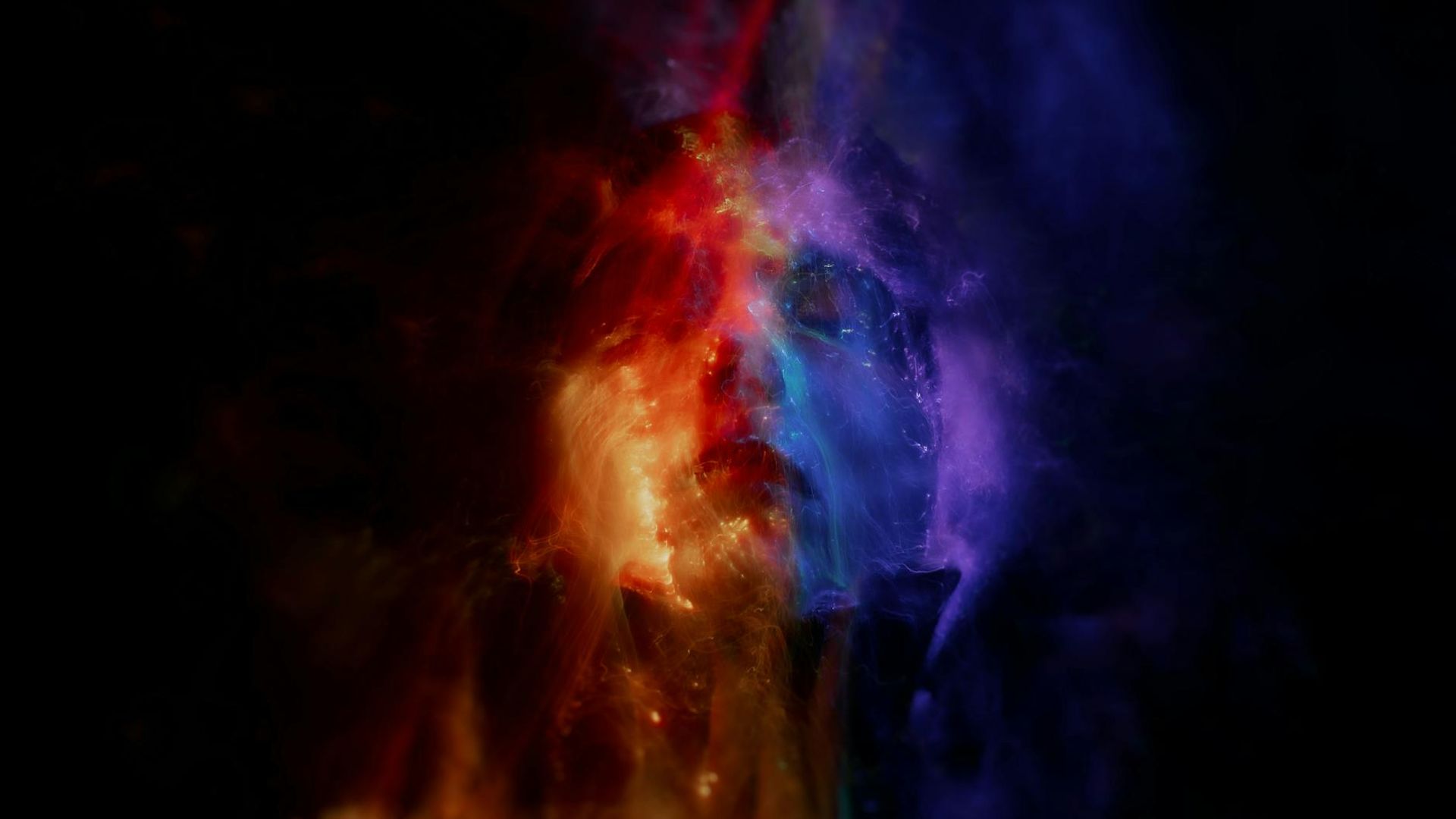 Abstract dark background with neon green energy waves.